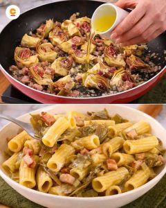 Pasta con carciofi e pancetta