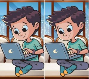 Trova la differenza in 15 secondi tra le due immagini del ragazzo seduto sul divano, concentrato sul suo lavoro.