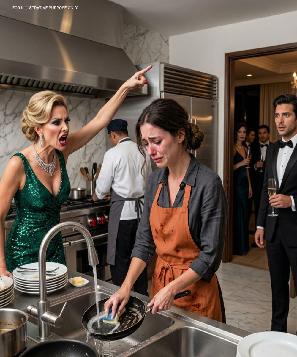 Tornai a casa prima del previsto e trovai mia moglie intenta a lavare i piatti in silenzio; la mia stessa famiglia l'aveva relegata in disparte come una serva. E nel momento in cui sentii qualcuno dirle: "Dovresti essere grata di essere qui", capii che tutto era marcio.  Lucía era in piedi davanti al lavello della cucina di servizio, con le mani rosse per l'acqua bollente, i capelli raccolti in modo disordinato, un vecchio grembiule a coprire l'abito che le avevo regalato per il nostro primo anniversario. Non era una persona che si offriva di aiutare per un attimo, era una persona abituata a obbedire.  C'era una pila di pentole, vassoi imbrattati di panna e bicchieri macchiati di vino. Contro il muro c'erano un materasso stretto, un ventilatore economico e un cesto di stracci per le pulizie. Mi colpì in pieno.  Mia moglie non mi vide subito.  Vanessa sì.  La sua espressione cambiò all'istante.  "Alejandro... cosa ci fai qui?" chiese, e per la prima volta non sembrò arrogante. Sembrò spaventata.  Lucía si voltò lentamente. I suoi occhi si spalancarono. Non c'era gioia, solo paura. Una paura silenziosa, che mi spezzava il cuore.  "Alejandro?" sussurrò, come se non fosse sicura che fossi reale.  Mi avvicinai a lei, incapace di distogliere lo sguardo dalle sue mani screpolate.  "Che succede?"  Vanessa fece una risatina nervosa.  "Oh, non esagerare. Lucía voleva dare una mano. Abbiamo ospiti di sopra e sai quanto diventa intensa quando vuole sentirsi utile."  Lucía abbassò lo sguardo.  Questo mi disse più di qualsiasi spiegazione.  "Guardami," dissi a bassa voce.  Lei alzò appena il viso.  "Volevi davvero stare qui a lavare i piatti mentre c'è una festa a casa mia?"  Esitò. Prima di parlare, lanciò un'occhiata a Vanessa, come se avesse bisogno del permesso senza rendersene conto.  Fu allora che capii. Non si trattava di un'umiliazione occasionale. Era un sistema.  «Io… non volevo guai», mormorò.  Non sapevo cosa mi facesse più male: vederla in quello stato o rendermi conto che aveva imparato a sopravvivere in silenzio.  Vanessa incrociò le braccia.  «La mamma ha detto che era meglio così. Lucía non sa come comportarsi con gente del nostro livello. La stavamo proteggendo. Immagina l'imbarazzo se avesse iniziato a parlare con gli ospiti.»  La guardai, sorprendentemente calmo.  «Proteggerla? Mandandola a pulire il vostro pasticcio?»  «Non fare il drammatico, Alejandro. Sono solo piatti.»  Scuotii lentamente la testa.  «No. Non si tratta di piatti. Si tratta di disprezzo.»  Le slacciai delicatamente il grembiule. Tremò.  «Vai a prendere le tue cose», le dissi.  Vanessa si fece avanti.  «Non osare fare scenate. La mamma è di sopra con persone importanti.»  Sostenni il suo sguardo.  «Bene. Voglio che tutti sentano.»  Presi la mano di Lucía – era fredda nonostante il vapore che ci circondava – e la condussi verso le scale. Di sopra, la musica continuava a suonare, come se nulla stesse per accadere.  Ma io avevo visto abbastanza.  E quando entrammo nella stanza illuminata a giorno – mia madre che brindava, i miei cugini che ridevano con ospiti elegantemente vestiti – sapevo che quella sera nessuno avrebbe più finto.  Nessuno in quella casa aveva la minima idea di cosa stesse per succedere.  Questa è solo una parte della storia... la storia completa e il suo finale sconvolgente sono al link sotto il commento 👇👇👇 Vedi altro